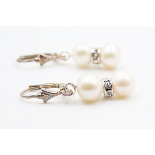 468 - Pair of Pearl and Swarovski Crystal Set Ladies Silver Earrings 2cm Drop As New Unworn