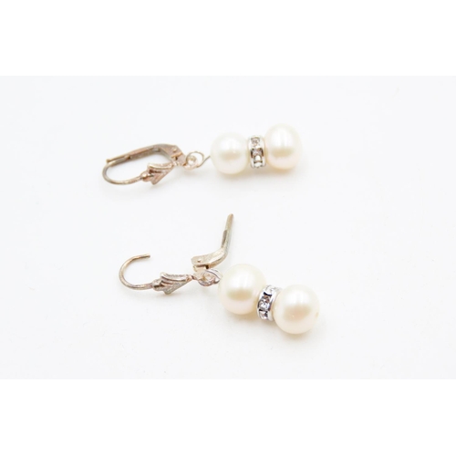 468 - Pair of Pearl and Swarovski Crystal Set Ladies Silver Earrings 2cm Drop As New Unworn