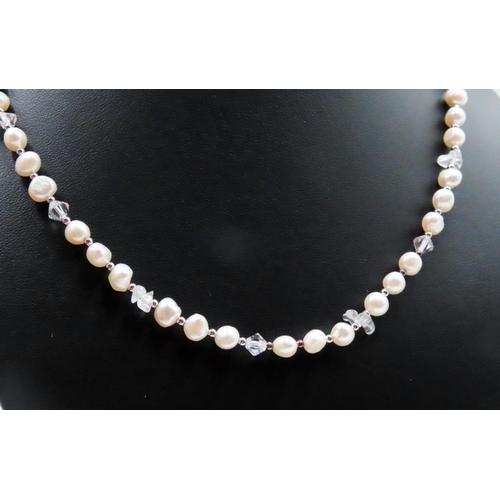 472 - Ladies Pearl Necklace with Crystal Spacer Beads 110cm Long As New Unworn