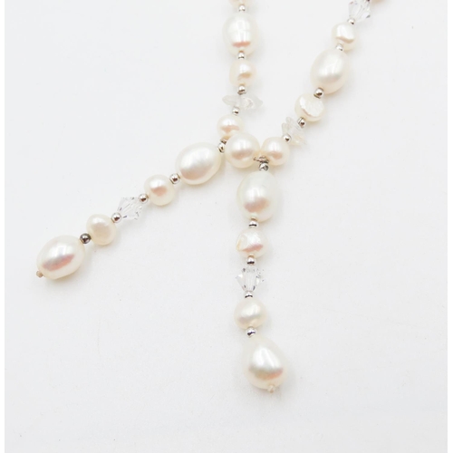 472 - Ladies Pearl Necklace with Crystal Spacer Beads 110cm Long As New Unworn