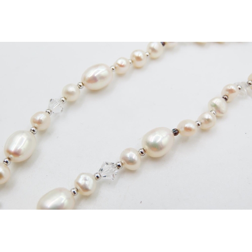 472 - Ladies Pearl Necklace with Crystal Spacer Beads 110cm Long As New Unworn