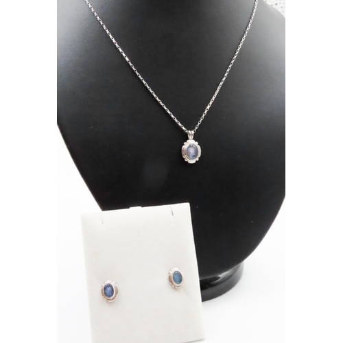 473 - 9 Carat White Gold Opal Set Pendant 1.5cm High Set on 9 Carat White Gold Chain 45cm Long with Matchi... 