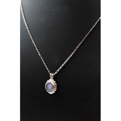 473 - 9 Carat White Gold Opal Set Pendant 1.5cm High Set on 9 Carat White Gold Chain 45cm Long with Matchi... 