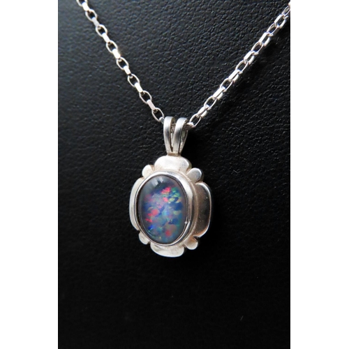 473 - 9 Carat White Gold Opal Set Pendant 1.5cm High Set on 9 Carat White Gold Chain 45cm Long with Matchi... 