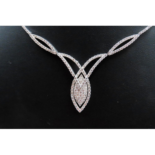 474 - Attractively Detailed Gemstone Set Ladies 9 Carat White Gold Necklace 40cm Long As New Unworn