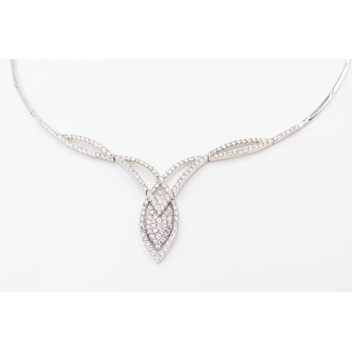 474 - Attractively Detailed Gemstone Set Ladies 9 Carat White Gold Necklace 40cm Long As New Unworn