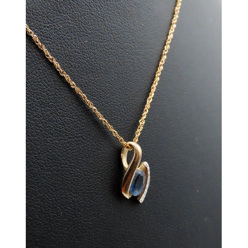 476 - Sapphire and Diamond Set Pendant Mounted in 9 Carat Yellow Gold 1cm High Set on 9 Carat Yellow Gold ... 