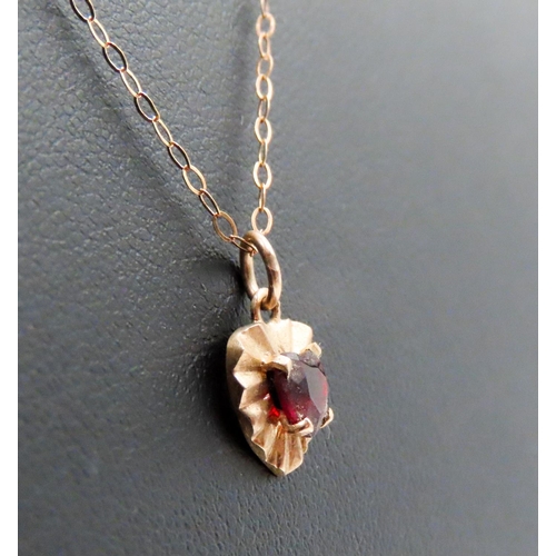 477 - Red Garnet Set Heart Form 9 Carat Yellow Gold Pendant 1cm High Set on 9 Carat Yellow Gold 41cm Long ... 