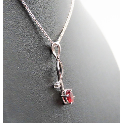 480 - Red Garnet and Diamond Set 9 Carat White Gold Pendant 2cm High Set on 9 Carat White Gold Chain 46cm ... 