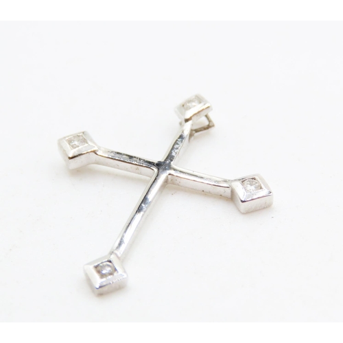 481 - Four Stone Diamond Set 9 Carat White Gold Cross Pendant 2cm High As New Unworn