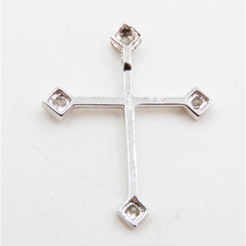 481 - Four Stone Diamond Set 9 Carat White Gold Cross Pendant 2cm High As New Unworn