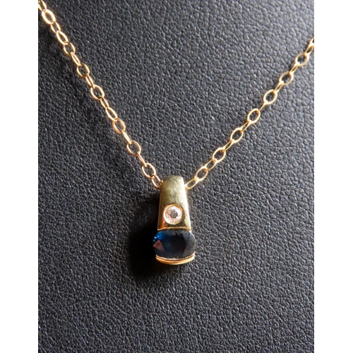 482 - Half Bezel set Sapphire and Diamond Pendant Mounted in 14 Carat Yellow Gold 1cm High Set on 14 Carat... 