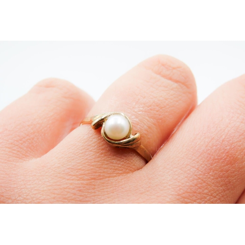 483 - 9 Carat Yellow Gold Pearl Set Ring Size N As New Unworn