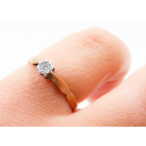 485 - Diamond Solitaire Rub over Setting Mounted in 9 Carat Yellow Gold Ring Size M As New Unworn