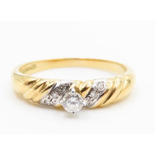 486 - Diamond Solitaire Twist Form Ring Mounted in 18 Carat Yellow Gold Further Diamonds Set to Shoulders ... 