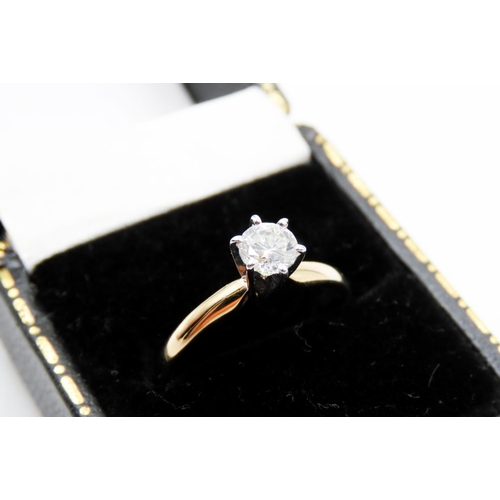 491 - Diamond Solitaire Six Claw Set Mounted in 18 Carat Yellow Gold Ring Size M and a Half As New Unworn