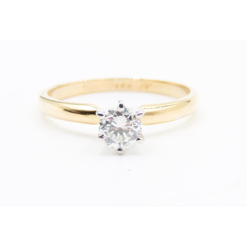 491 - Diamond Solitaire Six Claw Set Mounted in 18 Carat Yellow Gold Ring Size M and a Half As New Unworn