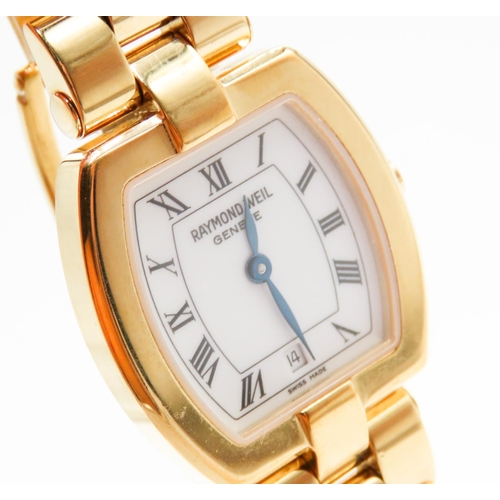 494 - Raymond Weil Geneve Swiss Made Gold Tone Wristwatch Roman Numeral Date Aperture As New Unworn