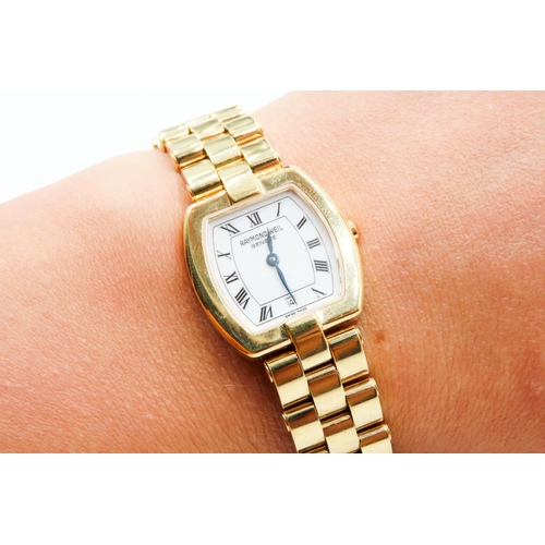 494 - Raymond Weil Geneve Swiss Made Gold Tone Wristwatch Roman Numeral Date Aperture As New Unworn