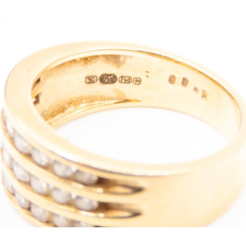 5 - Diamond Set Graduated Form Three Row Ring Mounted in 18 Carat Yellow Gold Ring Size O and a Half