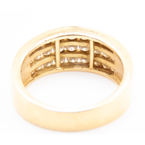 5 - Diamond Set Graduated Form Three Row Ring Mounted in 18 Carat Yellow Gold Ring Size O and a Half