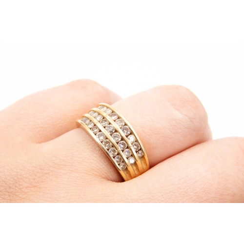 5 - Diamond Set Graduated Form Three Row Ring Mounted in 18 Carat Yellow Gold Ring Size O and a Half