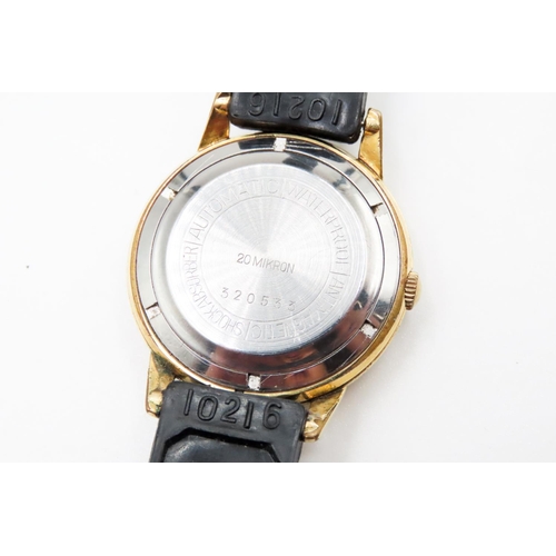 521 - Laco Automatic 570 Wristwatch Gold Filled Case Champagne Dial Glow in The Dark Hands Black Silicone ... 