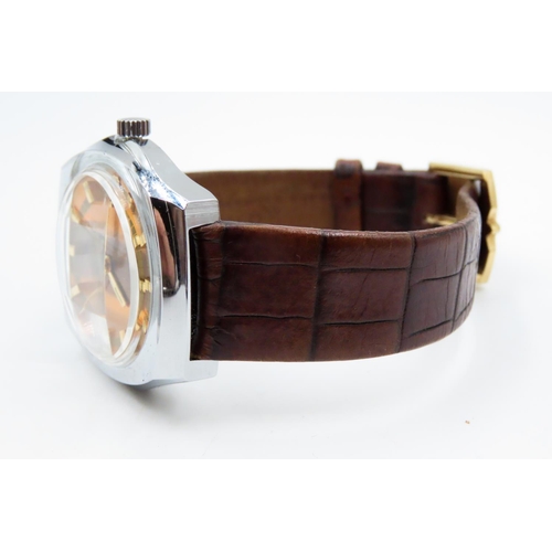 525 - Pearson De Luxe Antimagnetic Swiss Made Gentlemans Wristwatch Date Aperture Brown Leather Strap