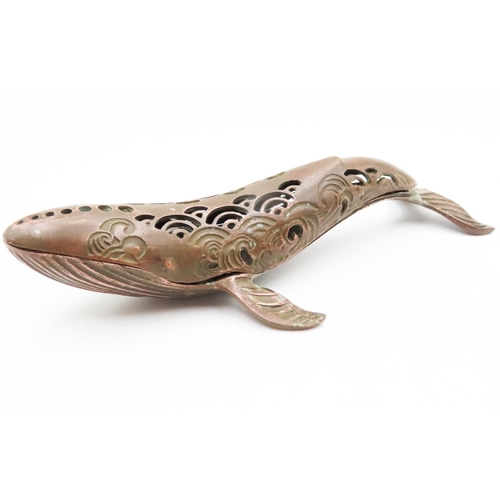 531 - Chinese Bronze Whale Censor Finely Detailed 16cm Long