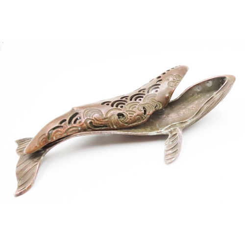 531 - Chinese Bronze Whale Censor Finely Detailed 16cm Long