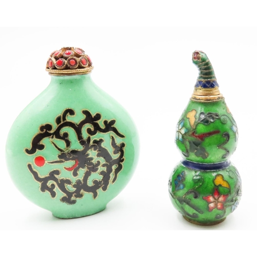 532 - Two Cloisonne Snuff Bottles One Example Set with red Coral and Turquoise Highest  6.5cm