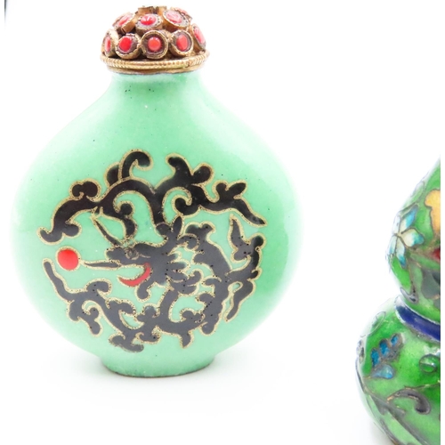 532 - Two Cloisonne Snuff Bottles One Example Set with red Coral and Turquoise Highest  6.5cm