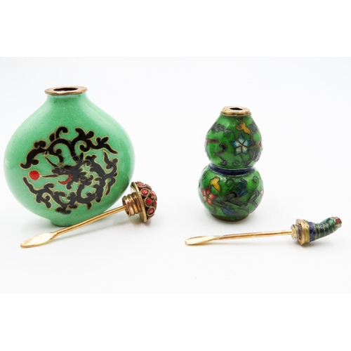 532 - Two Cloisonne Snuff Bottles One Example Set with red Coral and Turquoise Highest  6.5cm