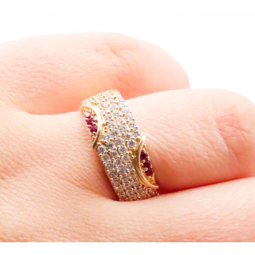 537 - Six Ruby and Multi Row Gemstone Set Ring Mounted in 16 Carat Yellow Gold Ring Size P