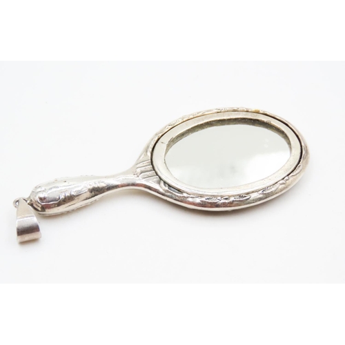 538 - Finely Detailed Silver Miniature Hand Mirror Pendant 7cm High