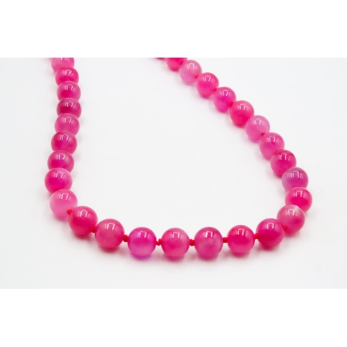 541 - Fuchsia Jade Bead Necklace with Diamond and Ruby Set Snake Motif Clasp Finely Detailed 60cm Long