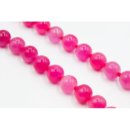 541 - Fuchsia Jade Bead Necklace with Diamond and Ruby Set Snake Motif Clasp Finely Detailed 60cm Long