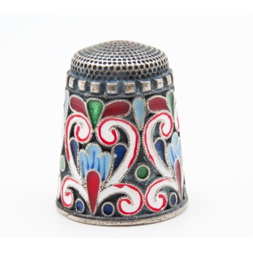 550 - Russian Silver Enamel Decorated Thimble 2cm High