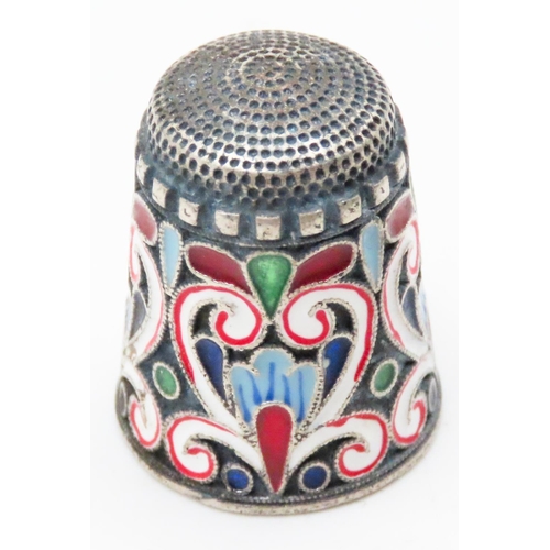 550 - Russian Silver Enamel Decorated Thimble 2cm High