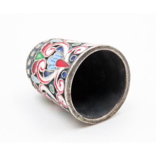 550 - Russian Silver Enamel Decorated Thimble 2cm High