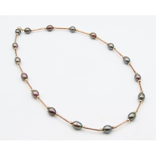 555 - Tahitian Pearl Necklace with 9 Carat Yellow Gold Spacer Beads and 9 Carat Yellow Gold Clasp 44cm Lon... 