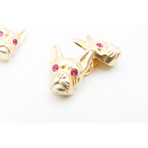 556 - Pair of Russian Silver Gilded Ruby Set Dog Motif Cuff Links 1.5cm High