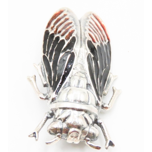 566 - Silver Enamel Decorated Beetle Form Brooch 5cm Wide