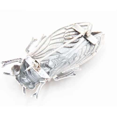 566 - Silver Enamel Decorated Beetle Form Brooch 5cm Wide