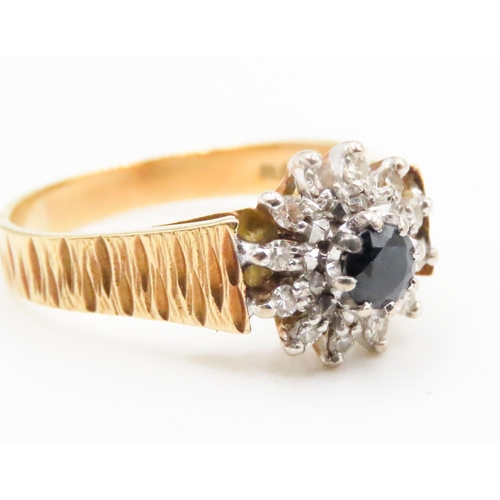 567 - Sapphire and Diamond Set Ladies Daisy Cluster Ring Set in 18 Carat Yellow Gold Ring Size O