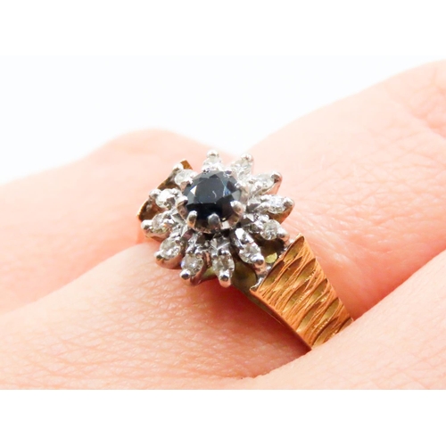 567 - Sapphire and Diamond Set Ladies Daisy Cluster Ring Set in 18 Carat Yellow Gold Ring Size O