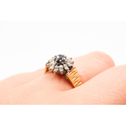 567 - Sapphire and Diamond Set Ladies Daisy Cluster Ring Set in 18 Carat Yellow Gold Ring Size O