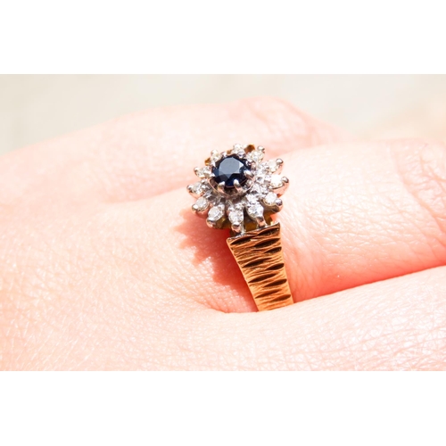 567 - Sapphire and Diamond Set Ladies Daisy Cluster Ring Set in 18 Carat Yellow Gold Ring Size O