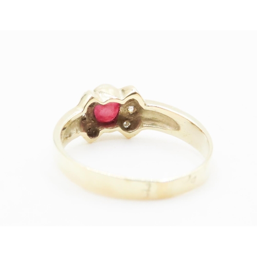 570 - Bezel Set Cabochon Cut Ruby Centre Stone Bow Form Ring Further Diamond Set to Shoulders Mounted in 1... 