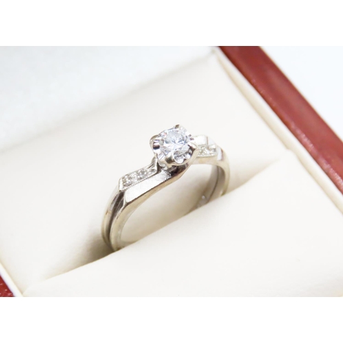 571 - Unusual Form Diamond Solitaire Ring Set in 14 Carat White Gold Further Diamonds Set to Shoulders Rin... 